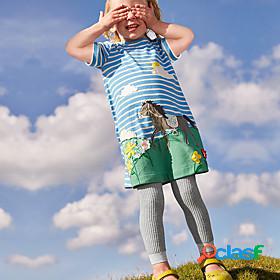 Kids Little Girls Dress Cartoon Striped Animal Daily A Line