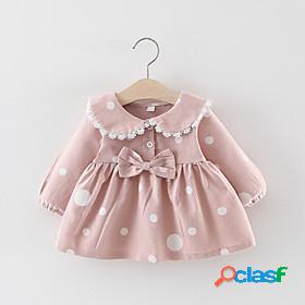Kids Little Girls Dress Dot Ribbon bow Daily Wear Blushing