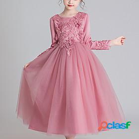 Kids Little Girls Dress Floral Mesh Blushing Pink White Maxi
