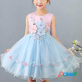 Kids Little Girls Dress Floral Mesh Bow Blue Red Maxi