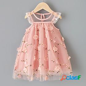 Kids Little Girls Dress Floral Solid Color Sundress Casual