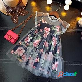 Kids Little Girls Dress Floral Tutu Dresses Mesh Print Dusty