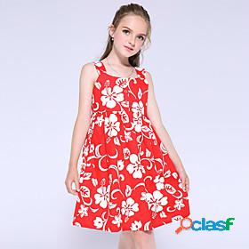 Kids Little Girls Dress Flower Holiday Print Red Knee-length