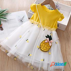 Kids Little Girls Dress Fruit Tutu Dresses Mesh Print Yellow