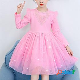 Kids Little Girls Dress Heart Solid Color Stars Party /