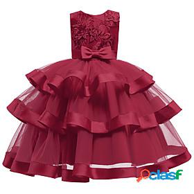 Kids Little Girls Dress Jacquard Solid Colored Flower Party