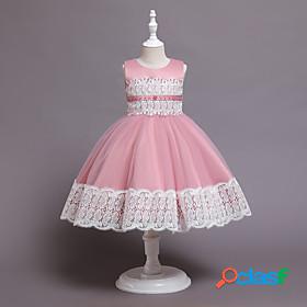 Kids Little Girls Dress Plain Daily Tulle Dress Beaded Pink