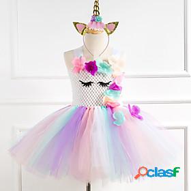 Kids Little Girls Dress Rainbow Patchwork Christmas Unicorn