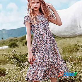 Kids Little Girls Dress Red Rabbit Floral Holiday Patchwork