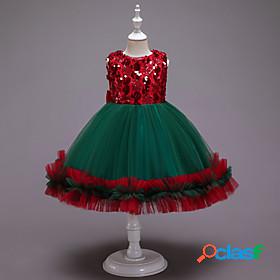 Kids Little Girls Dress Solid Color Christmas pattern