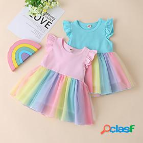 Kids Little Girls Dress Solid Colored Sundress Mesh Blue