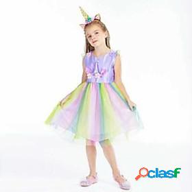 Kids Little Girls Dress Unicorn Daily Wear 19008 Rainbow