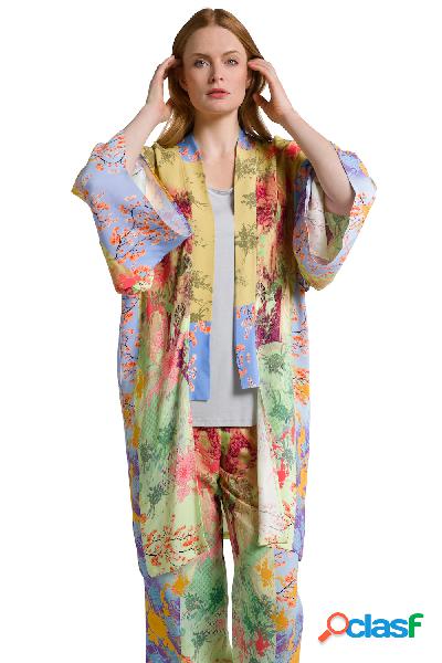 Kimono aperto con stampa esotica e maniche a 3/4, Donna,