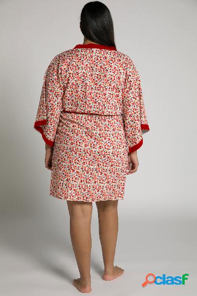 Kimono con design floreale, colletto a scialle e cintura da