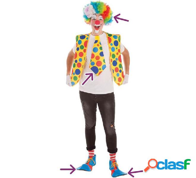 Kit da clown: cravatta, parrucca e scarpe