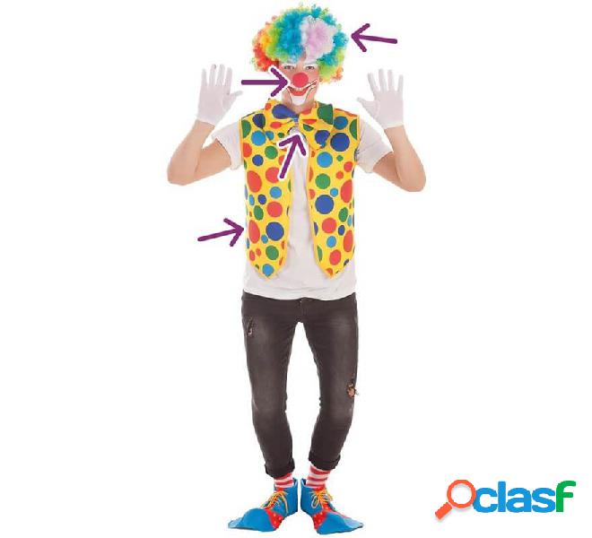 Kit da clown: gilet, papillon, naso e parrucca