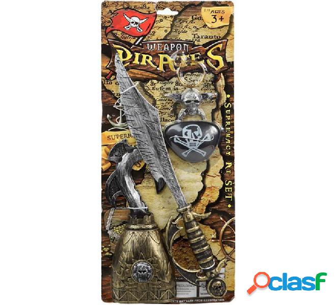 Kit dei pirati: orecchino, toppa, spada e gancio