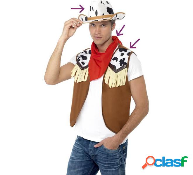 Kit wild west per uomo: gilet, fazzoletto e cappello