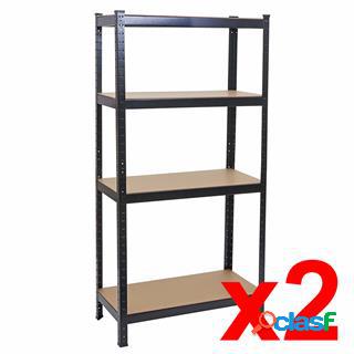 Lotto da 2 Scaffali Metallici ASHER, 40x80x160cm, 4 Ripiani,