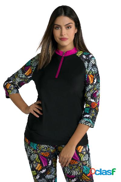 Maglia con protezione UV 50+, farfalle, collo alto e maniche