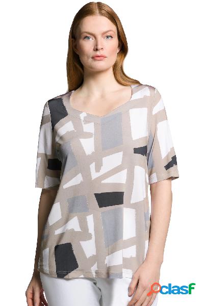 Maglia in tessuto fluente con stampa grafica, scollo a cuore