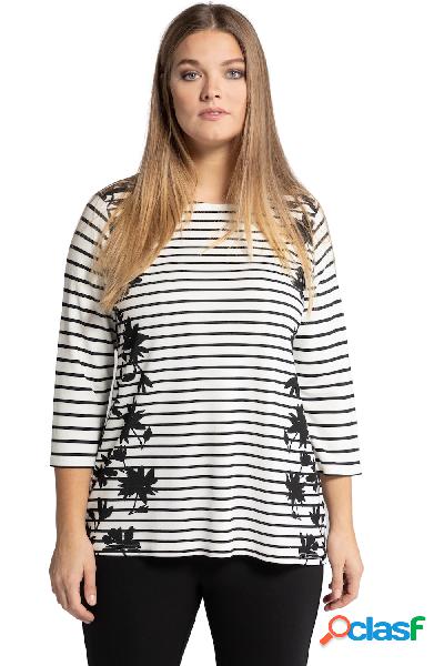Maglia, righe con fiori, scollo a barca, mezze maniche,