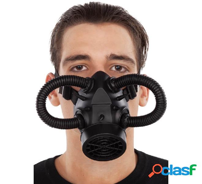 Maschera antigas Steampunk nera con tubi