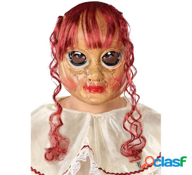 Maschera da bambola posseduta con capelli rossi di 20x24 cm