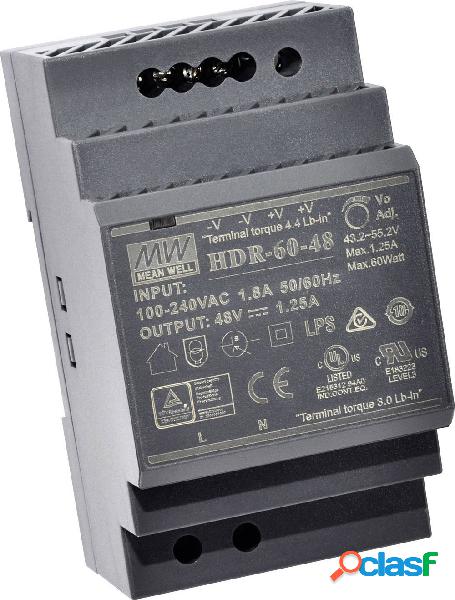 Mean Well HDR-60-15 Alimentatore per guida DIN 15 V/DC 4 A