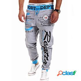 Mens Basic Drawstring Chinos Full Length Pants Print Mid
