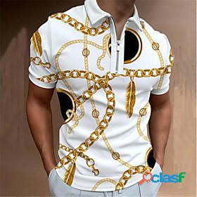 Mens Golf Shirt Chains Print Collar Street Daily Short