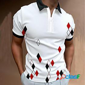 Mens Golf Shirt Color Block Argyle Turndown Street Daily