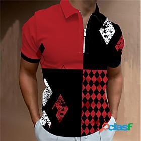 Mens Golf Shirt Plaid Color Block Collar Street Daily Short