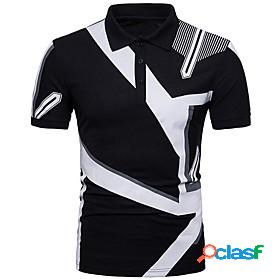 Mens Golf Shirt Tennis Shirt Color Block Collar Shirt Collar