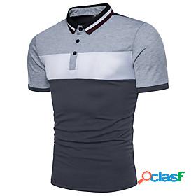 Mens Golf Shirt Tennis Shirt Color Block Collar Shirt Collar