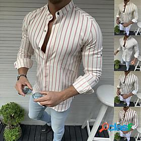 Mens Shirt Bishop Sleeve Stripe Stand Collar Medium Spring