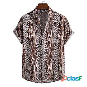 Mens Shirt Cheetah Print Turndown Casual Daily Short Sleeve