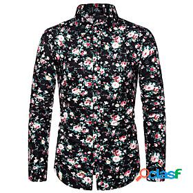 Mens Shirt Floral Classic Collar Daily Long Sleeve Print