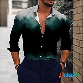 Mens Shirt Scenery Turndown Street Casual Long Sleeve