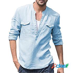Mens Shirt Solid Color Button Down Collar Daily Long Sleeve