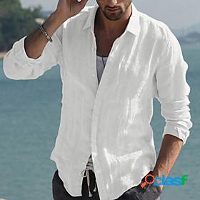 Mens Shirt Solid Color Collar Turndown Casual Daily Long