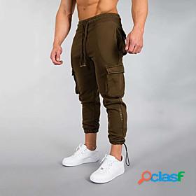 Mens Sporty Casual Multiple Pockets Elastic Drawstring