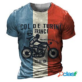 Mens T shirt Graphic Color Block Motorcycle 3D Print Crew