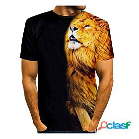 Mens T shirt Shirt Lion Animal 3D Print Round Neck Daily