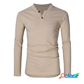 Mens T shirt Solid Color Henley Casual Daily Long Sleeve