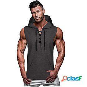 Mens Tank Top Vest Shirt Solid Colored Hooded Daily Gym