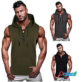 Mens Tank Top Vest Undershirt Solid Color Hooded Street