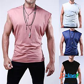 Mens Tank Top Vest Undershirt T shirt Solid Color Crew Neck