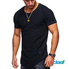 Mens Tee T shirt Solid Color Crew Neck Sports Work Short