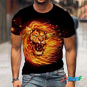 Mens Unisex T shirt Graphic Prints Lion Flame 3D Print Crew